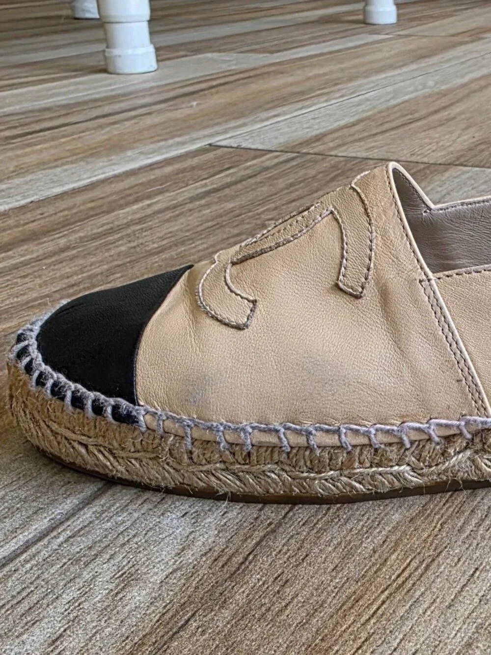 CHANEL  Beige & Black Lambskin Espadrilles Eur. 35
